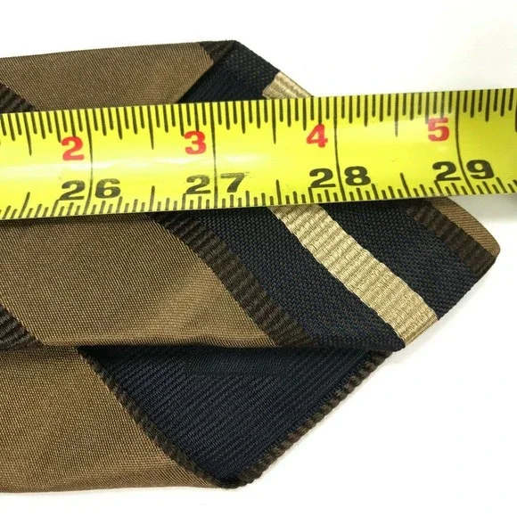 Corneliani Tie Brown Beige Navy Blue Striped 100% Silk Italian Necktie - Picture 11 of 11
